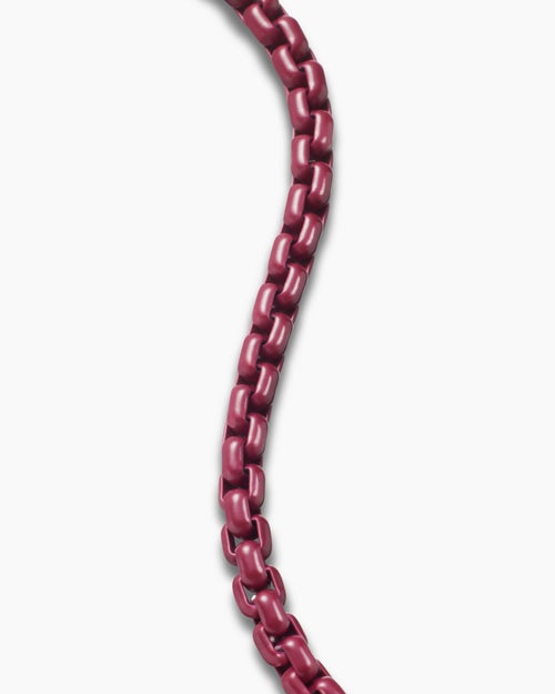 Mens Box Chain Bracelet in Sterling Silver with Burgundy Stainless Steel, 5mm