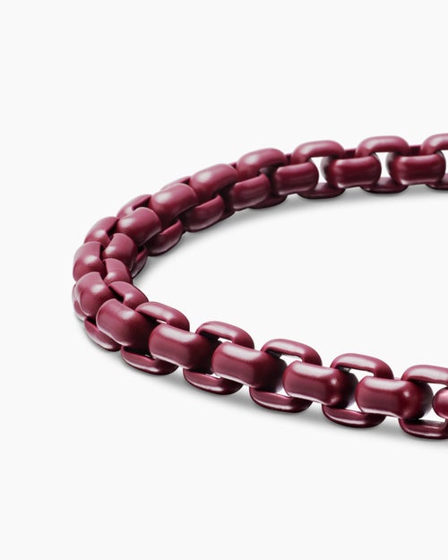 Mens Box Chain Bracelet in Sterling Silver with Burgundy Stainless Steel, 5mm