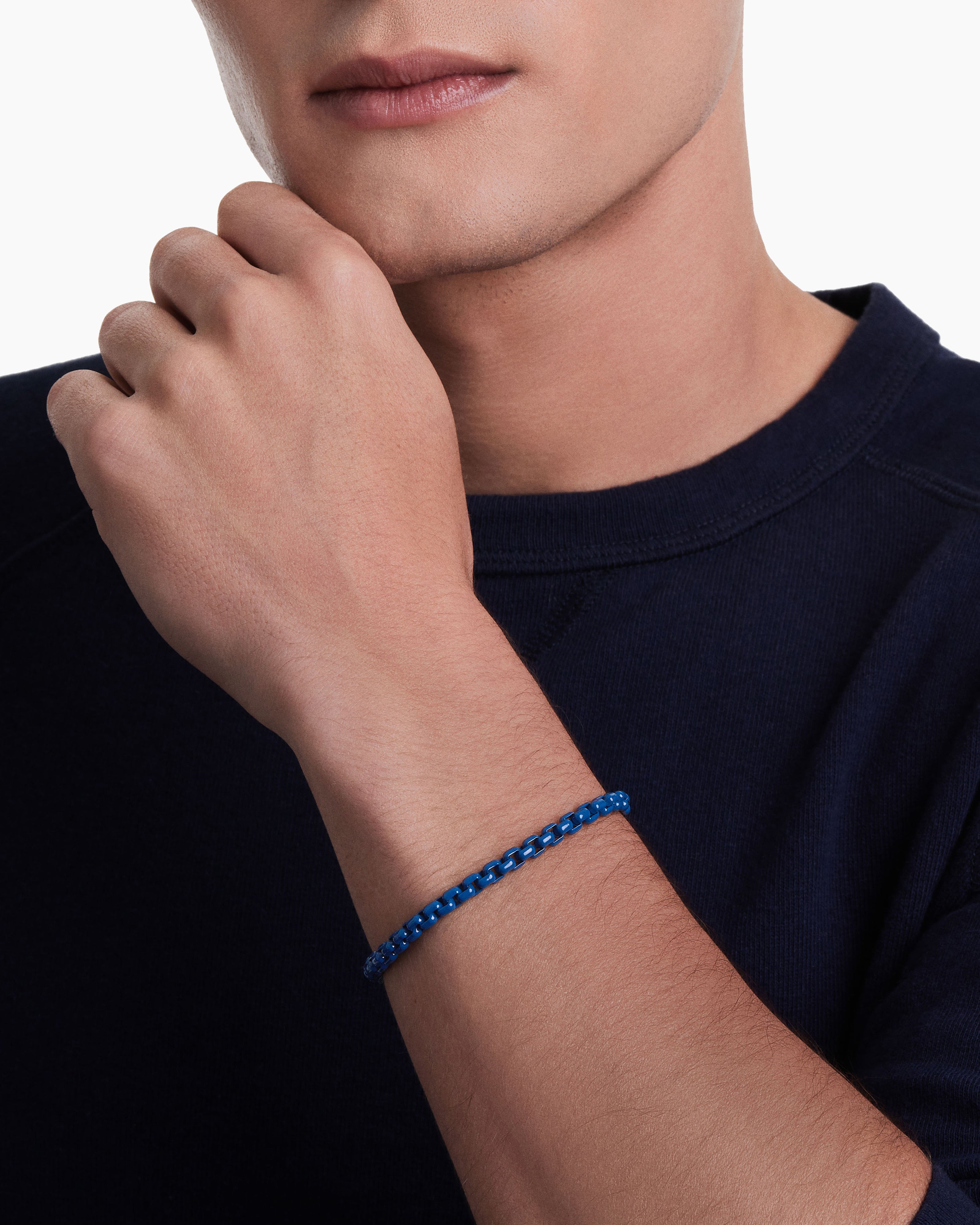 Mens Box Chain Bracelet In Sterling Silver With Burgundy Stainless - Foto 3