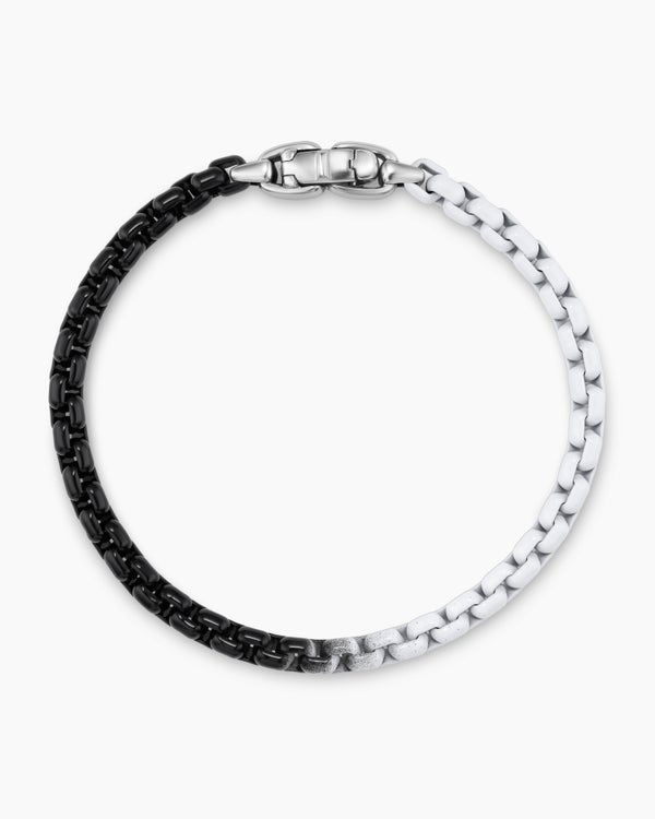 Box Chain Bracelet in Sterling Silver with Blue Stainless Steel, 5mm