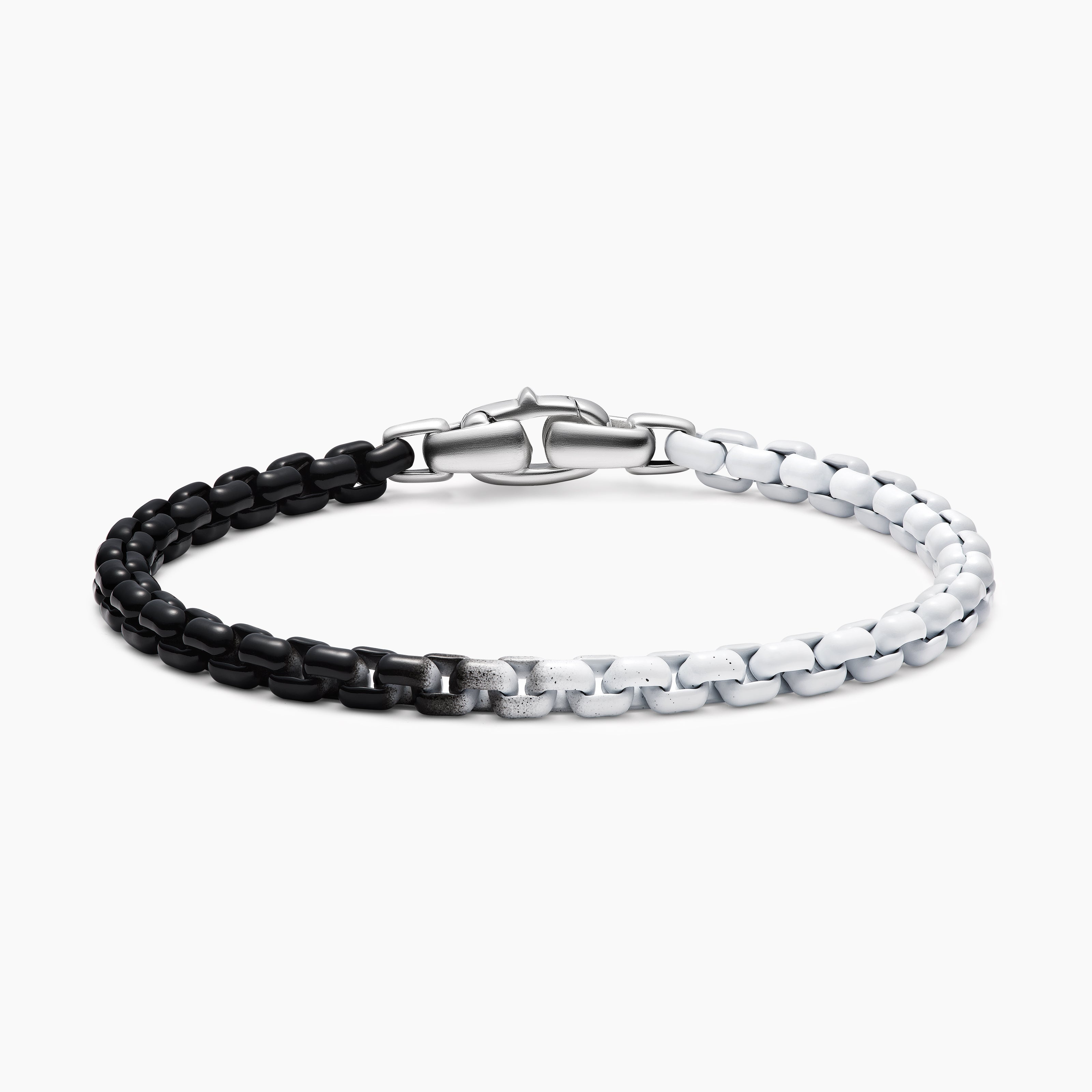 Mens Box Chain Bracelet in Sterling Silver with Stainless Steel, 5mm