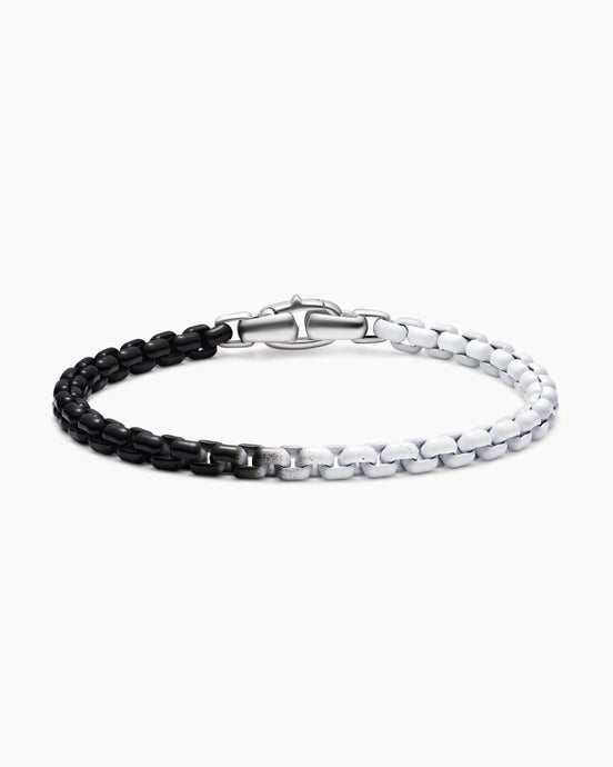 Box Chain Bracelet in Sterling Silver with Black and White Stainless Steel, 5mm