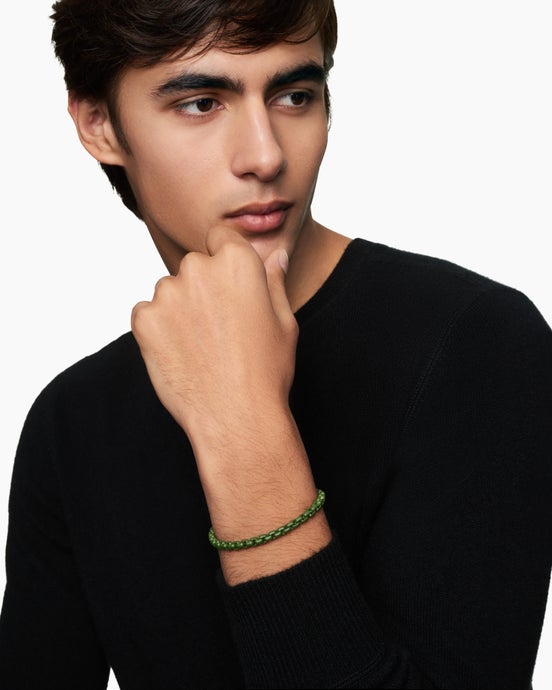 Box Chain Bracelet in Sterling Silver with Green Stainless Steel, 5mm