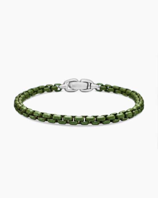 Box Chain Bracelet in Sterling Silver with Green Stainless Steel, 5mm