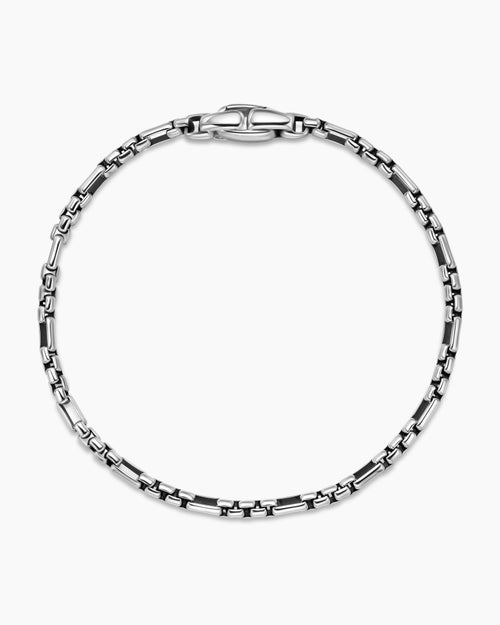 Mens Open Station Box Chain Bracelet in Sterling Silver, 3mm