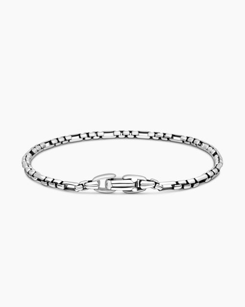 Mens Open Station Box Chain Bracelet in Sterling Silver, 3mm