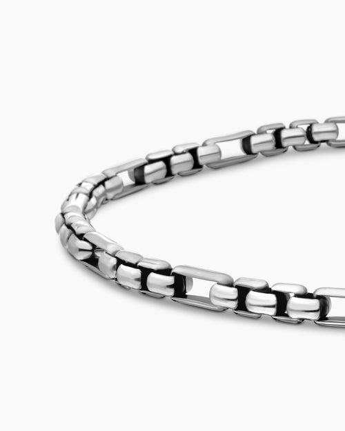 Mens Open Station Box Chain Bracelet in Sterling Silver, 3mm