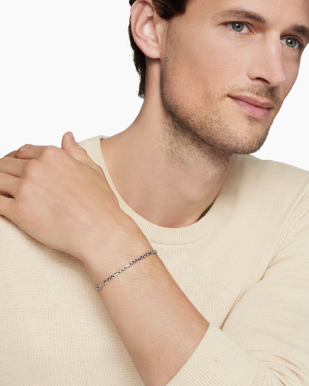 Bracelet à motif intercalé ouvert Box Chain en argent sterling, 3 mm hommes