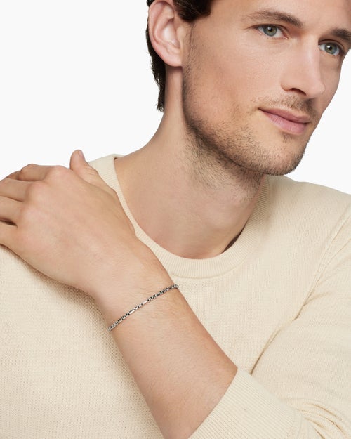 Mens Open Station Box Chain Bracelet in Sterling Silver, 3mm