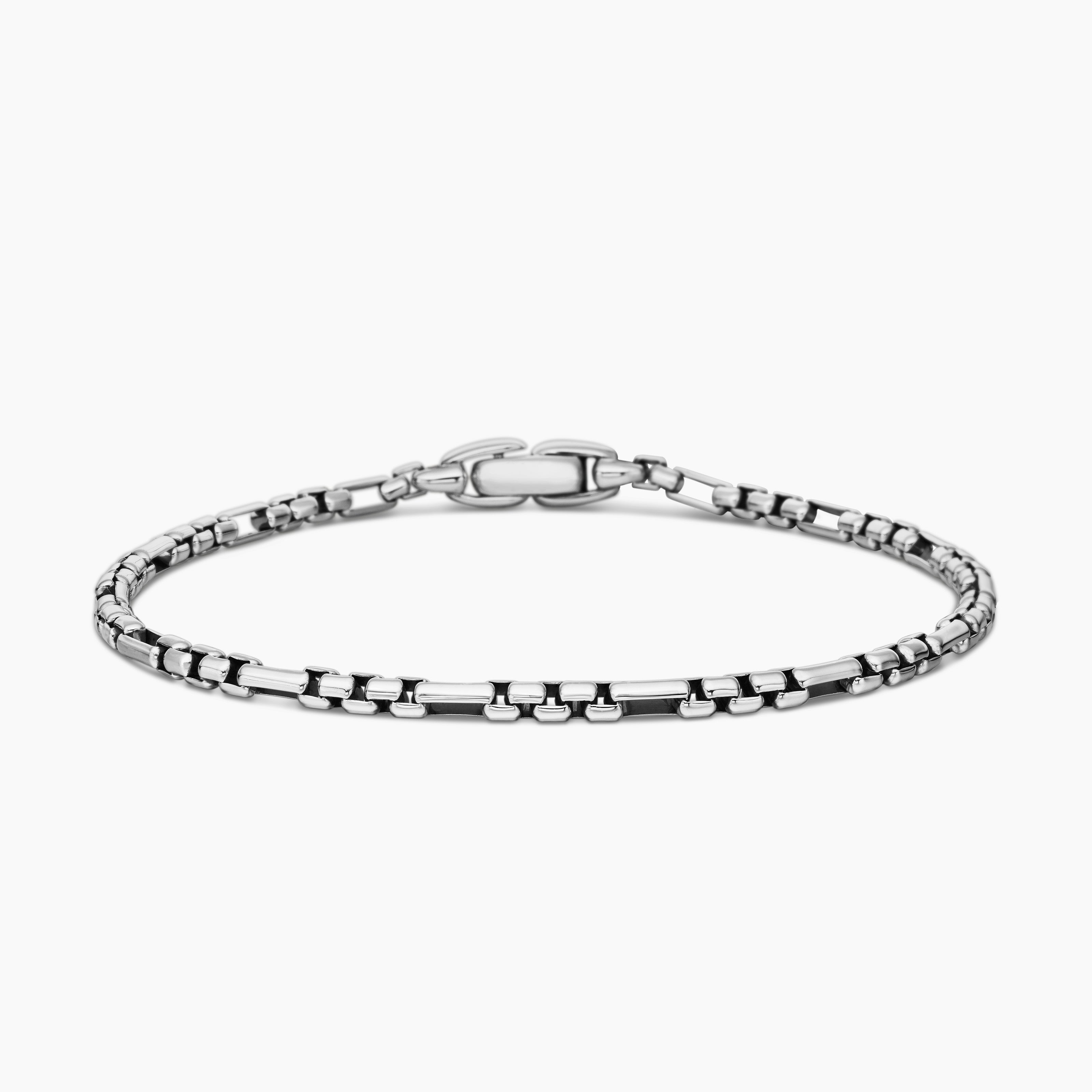 Mens Open Station Box Chain Bracelet in Sterling Silver, 3mm