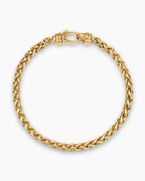 Mens Wheat Chain Bracelet in 18K Yellow Gold, 4mm