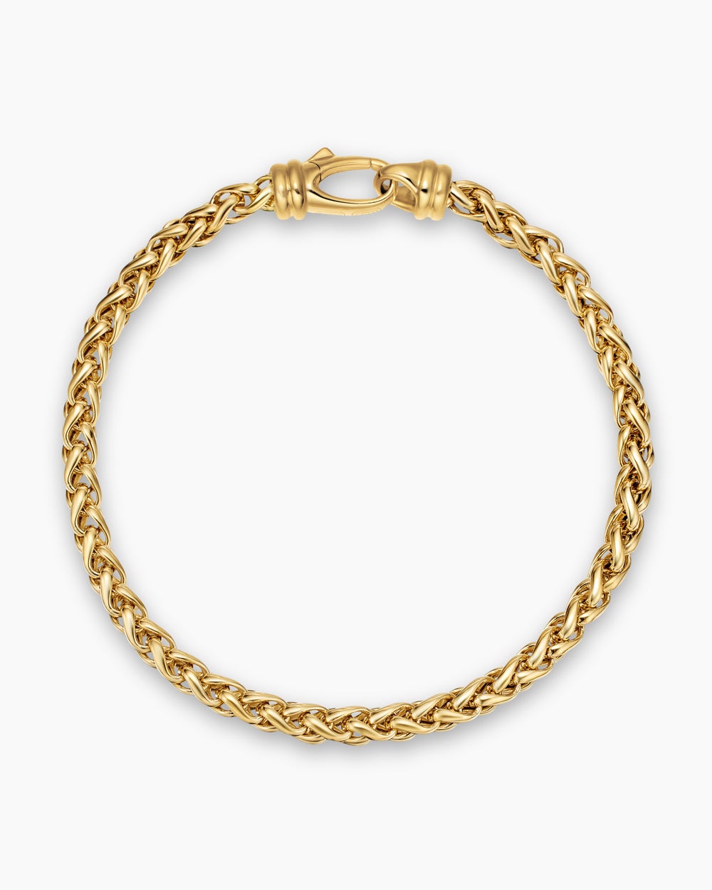 Mens Wheat Chain Bracelet in 18K Yellow Gold, 4mm