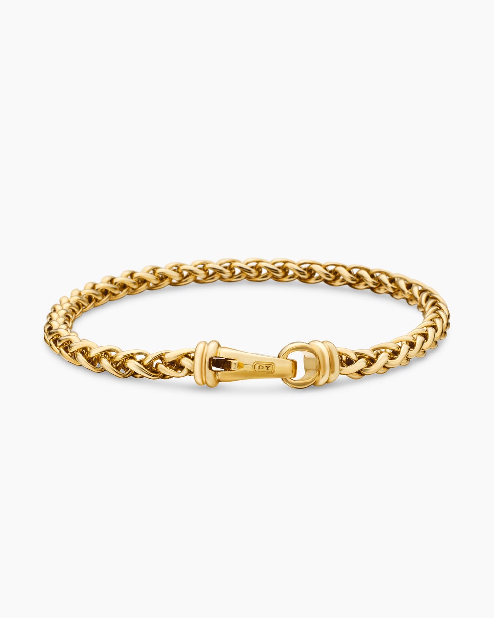 Mens Wheat Chain Bracelet in 18K Yellow Gold, 4mm