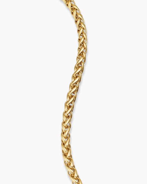 Mens Wheat Chain Bracelet in 18K Yellow Gold, 4mm