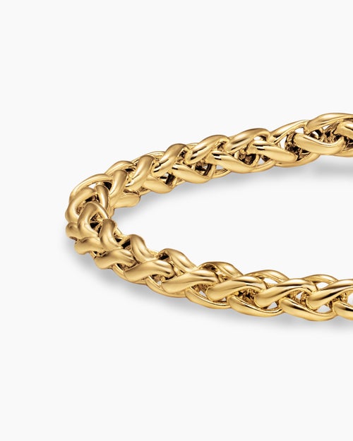 Mens Wheat Chain Bracelet in 18K Yellow Gold, 4mm