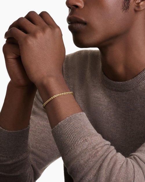 Mens Wheat Chain Bracelet in 18K Yellow Gold, 4mm