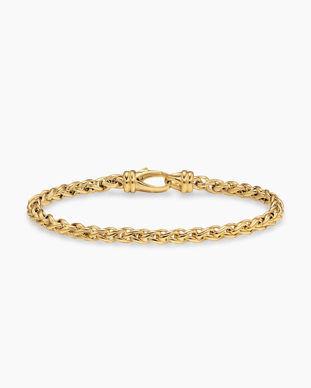 Mens Wheat Chain Bracelet in 18K Yellow Gold, 4mm