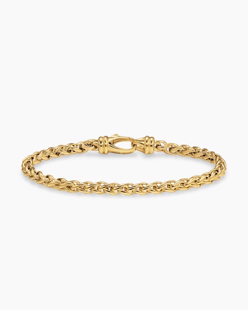 Mens Wheat Chain Bracelet in 18K Yellow Gold, 4mm
