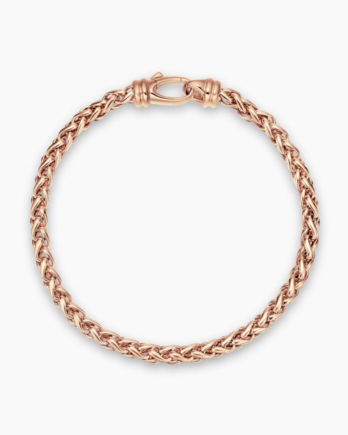 Mens Wheat Chain Bracelet in 18K Rose Gold, 4mm
