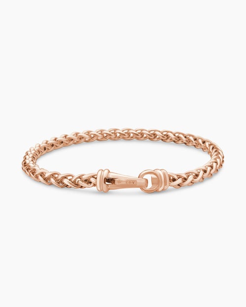 Mens Wheat Chain Bracelet in 18K Rose Gold, 4mm