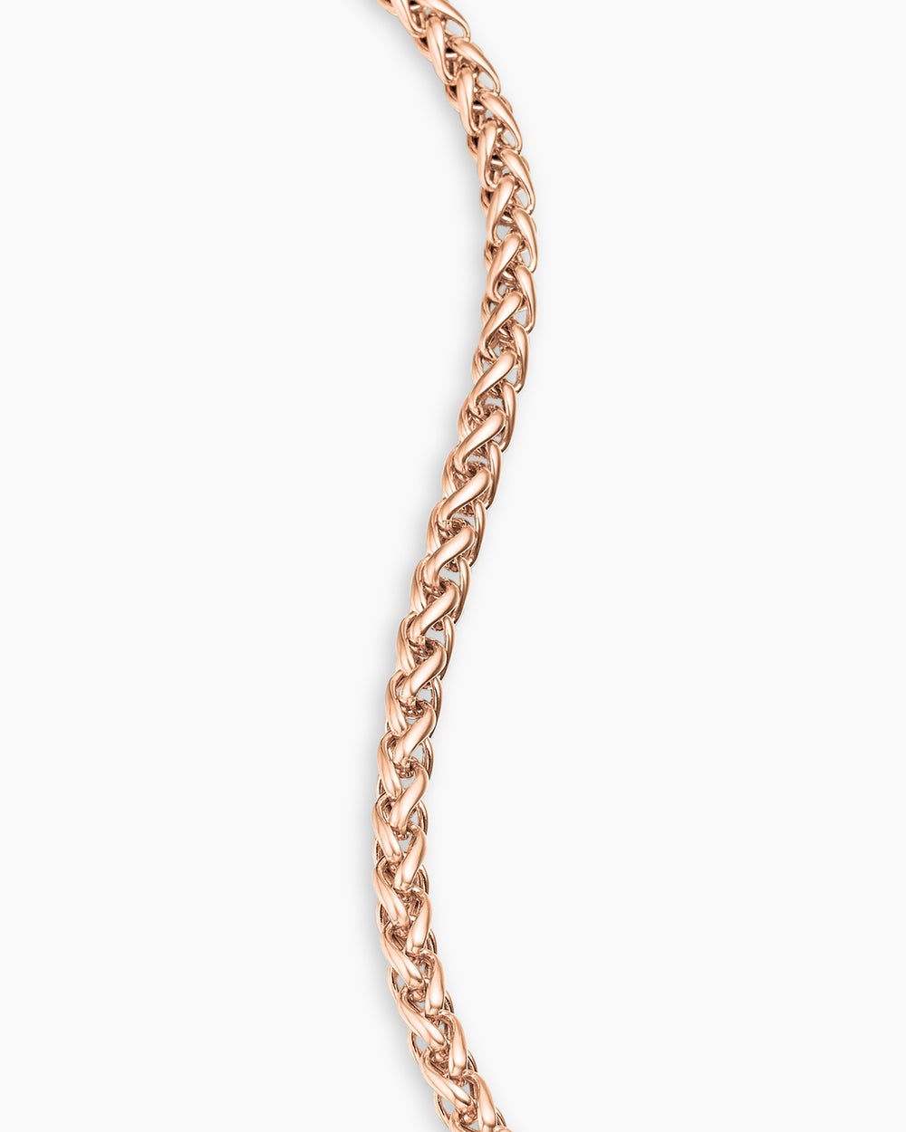 Mens Wheat Chain Bracelet in 18K Rose Gold, 4mm