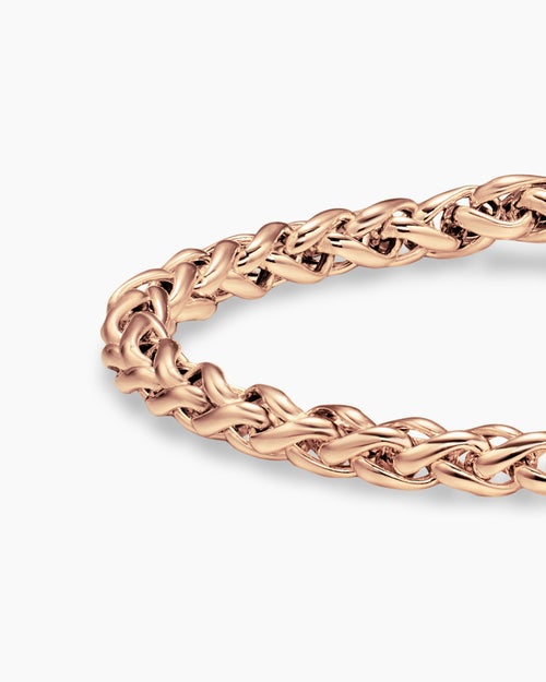 Mens Wheat Chain Bracelet in 18K Rose Gold, 4mm