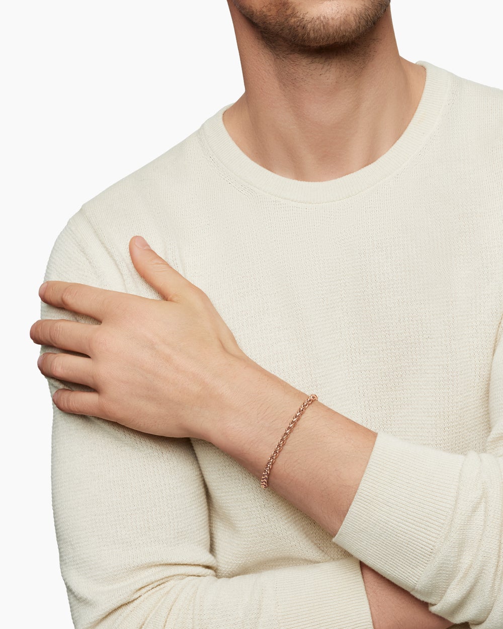 Mens Wheat Chain Bracelet in 18K Rose Gold, 4mm