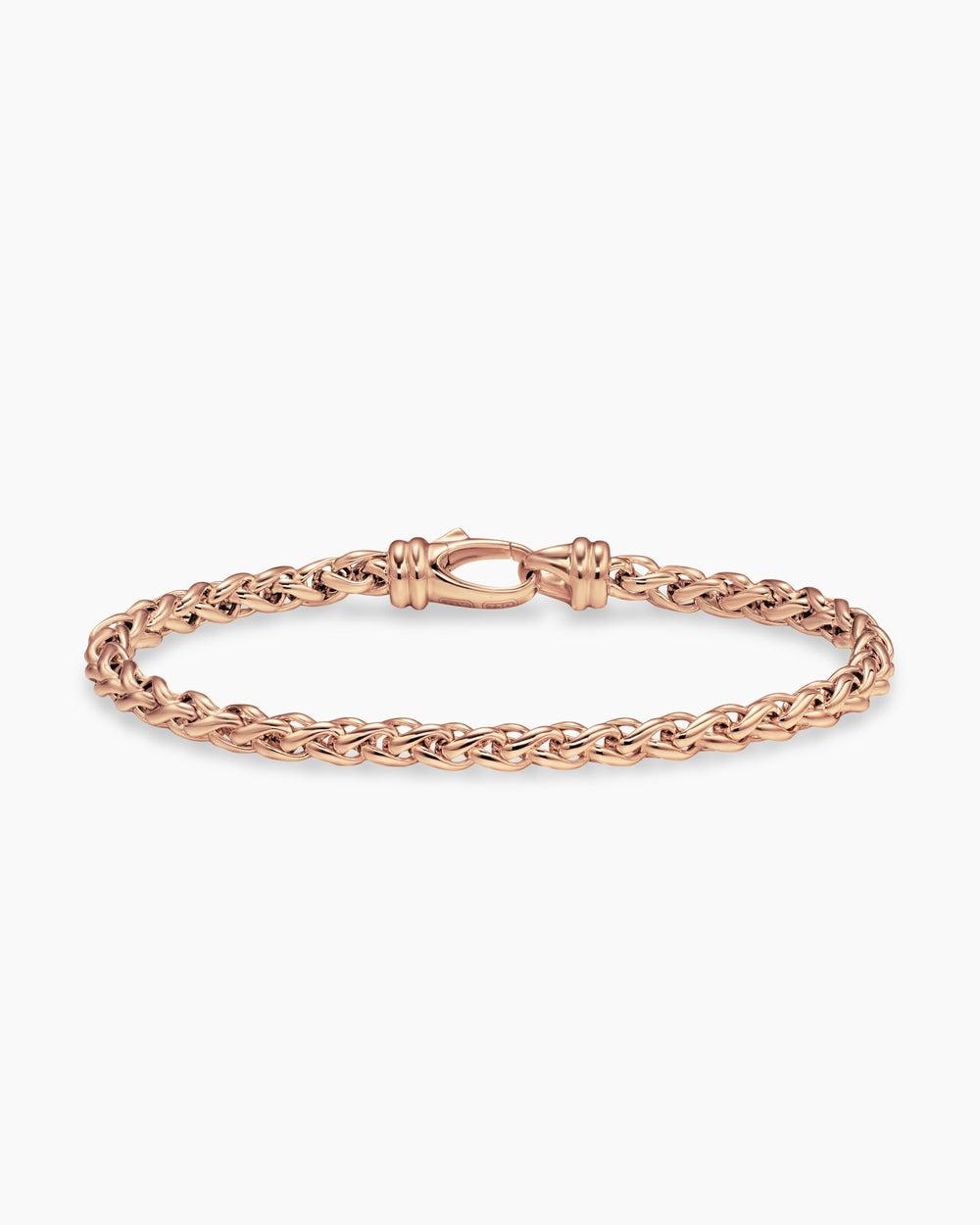 Mens Wheat Chain Bracelet in 18K Rose Gold, 4mm