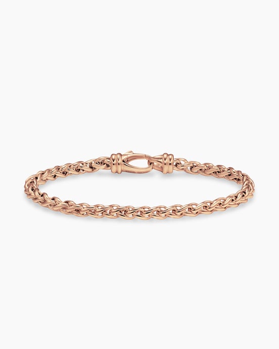 Wheat Chain Bracelet in 18K Rose Gold, 4mm