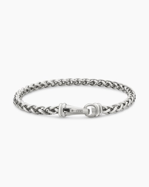 Mens Wheat Chain Bracelet in Sterling Silver, 4mm