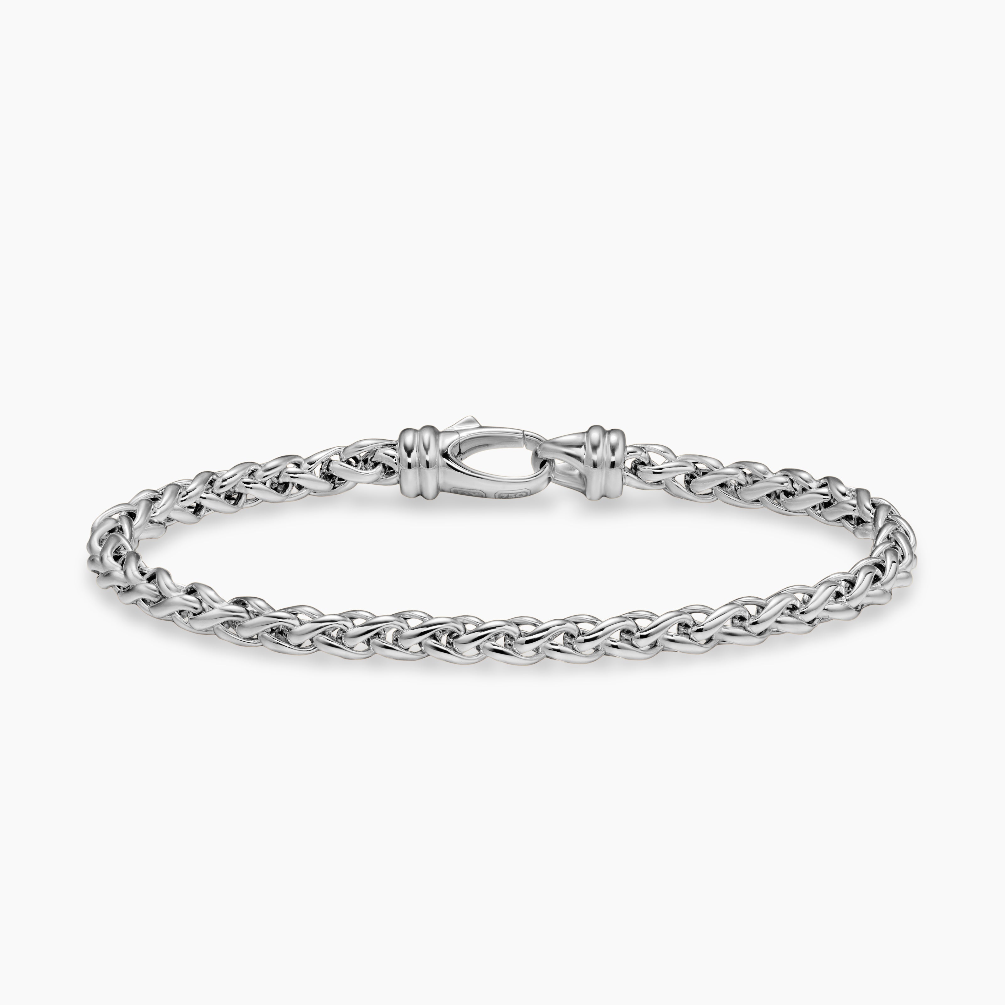 Mens Wheat Chain Bracelet in Sterling Silver, 4mm