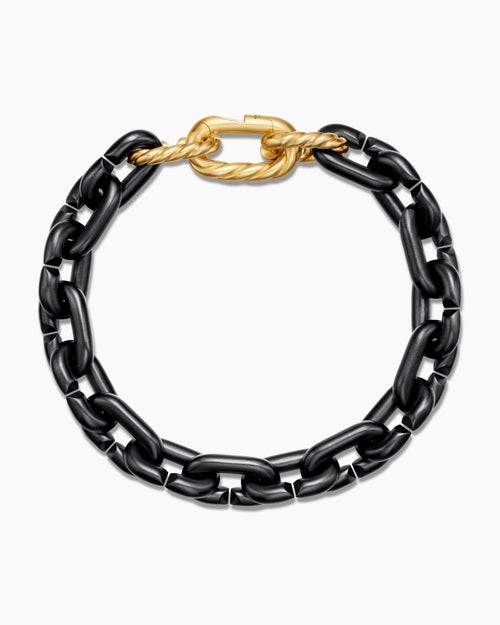 Mens Chain Links Bracelet in Black Titanium with 18K Yellow Gold, 10mm