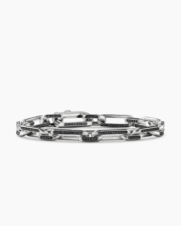 Elongated Open Link Chain Bracelet in Sterling Silver with Black Diamonds, 8mm