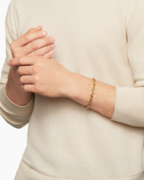 Mens Faceted Chain Bracelet in 18K Yellow Gold, 7mm