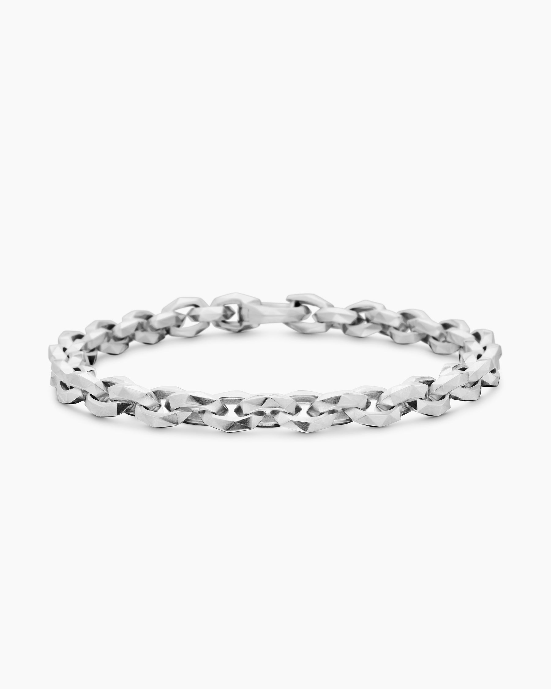 David Yurman Faceted Link Bracelet in Sterling Silver with Pavé Black Diamonds Men's Size Medium