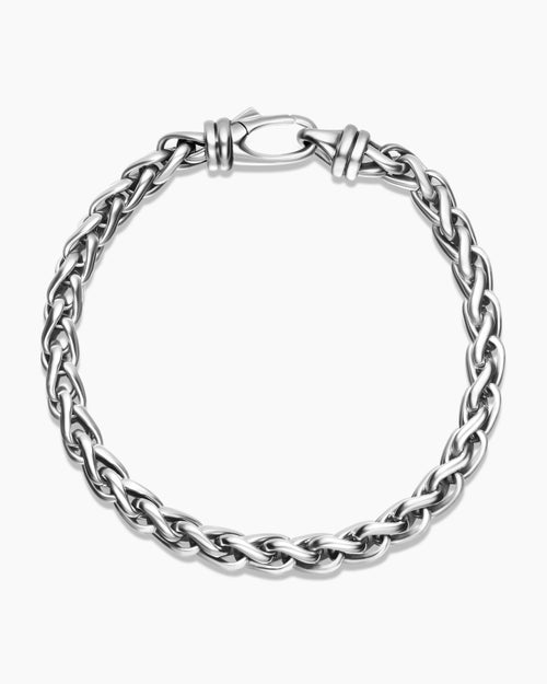 Mens Wheat Chain Bracelet in Sterling Silver, 6mm