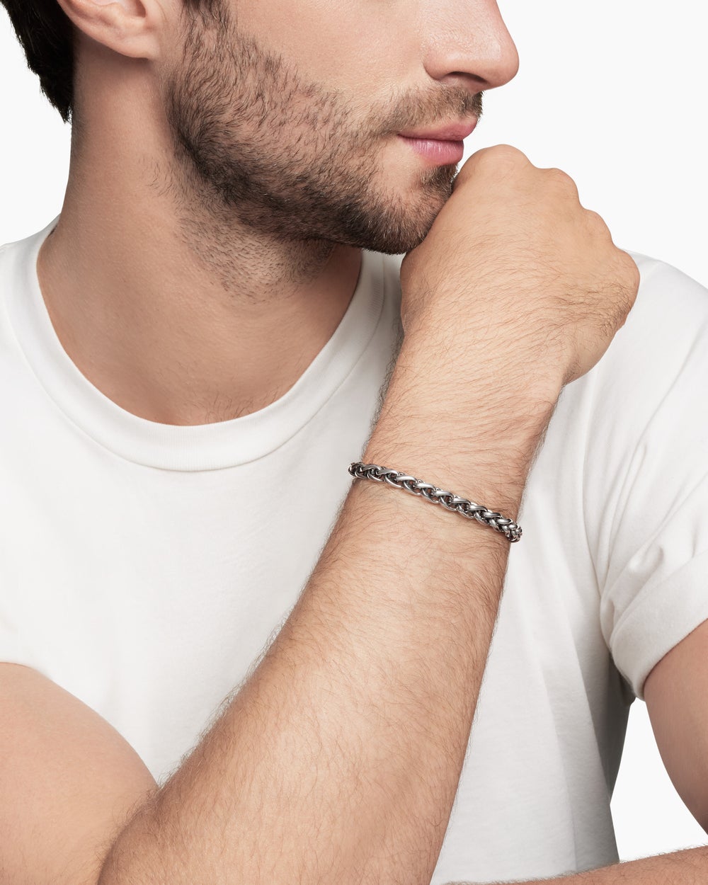 Mens Wheat Chain Bracelet in Sterling Silver, 6mm