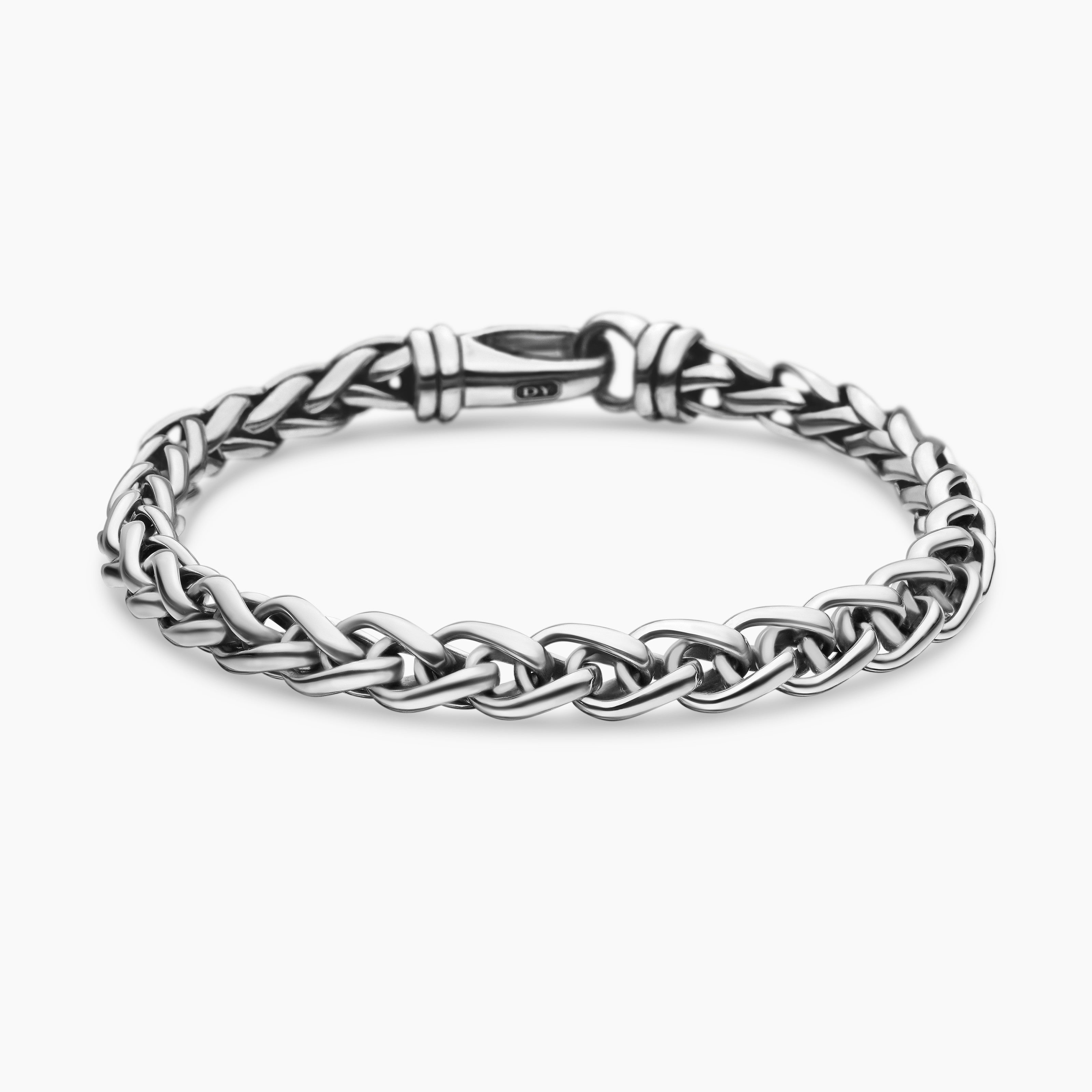 Mens Wheat Chain Bracelet in Sterling Silver, 6mm
