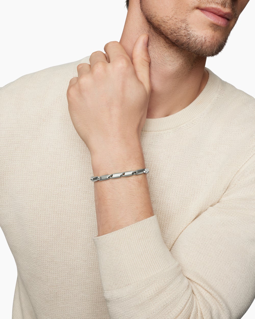 Mens Streamline Link Bracelet in Sterling Silver, 6mm