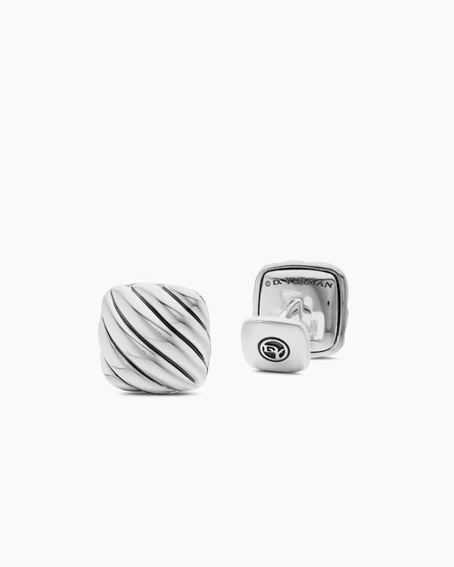Mens Sculpted Cable Cushion Cufflinks in Sterling Silver, 17mm