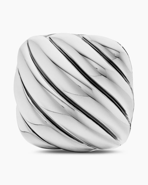 Mens Sculpted Cable Cushion Cufflinks in Sterling Silver, 17mm