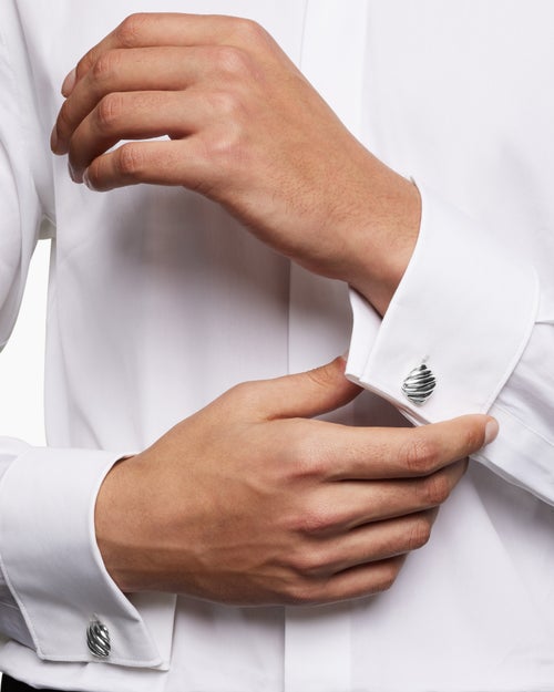 Mens Sculpted Cable Cushion Cufflinks in Sterling Silver, 17mm