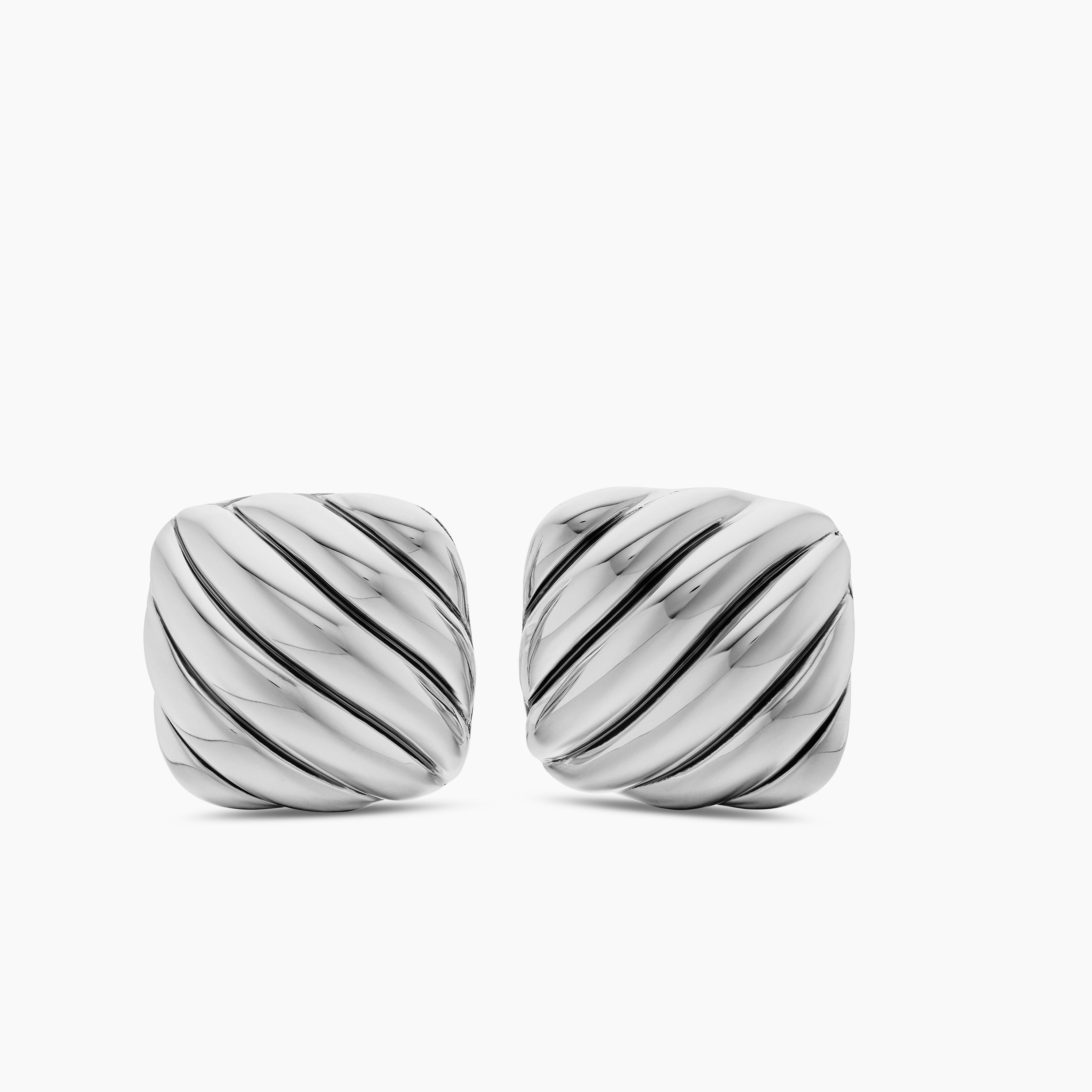 Mens Sculpted Cable Cushion Cufflinks in Sterling Silver, 17mm