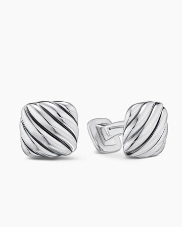 Sculpted Cable Cushion Cufflinks in Sterling Silver, 17mm