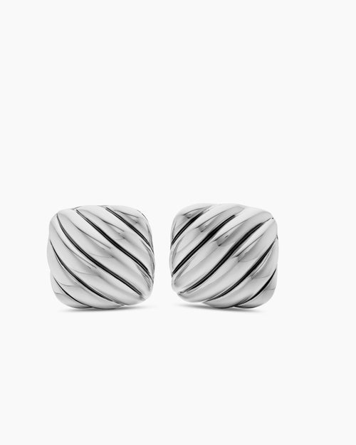 Mens Sculpted Cable Cushion Cufflinks in Sterling Silver, 17mm