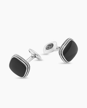 Exotic Stone Cufflinks in Sterling Silver with Black Onyx, 18mm