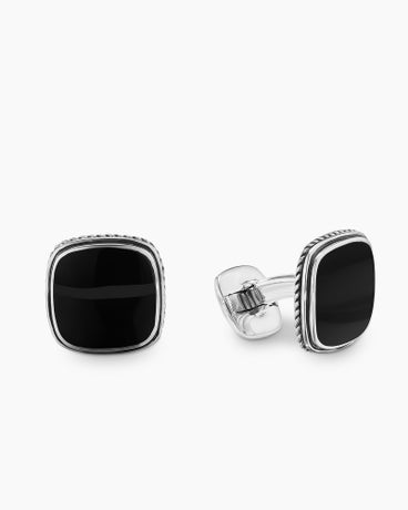 Exotic Stone Cufflinks in Sterling Silver with Black Onyx, 18mm
