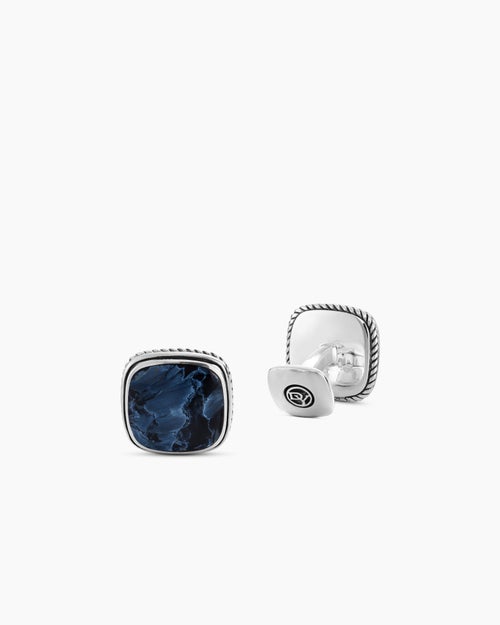 Mens Streamline® Inlay Cufflinks in Sterling Silver with Pietersite, 18mm