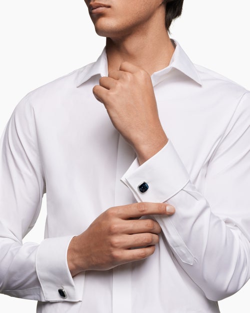 Boutons de manchette Streamline® en argent massif avec incrustation en carbone forgé et piétersite, 18 mm