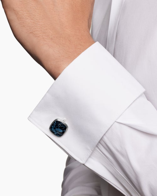 Boutons de manchette Streamline® en argent massif avec incrustation en carbone forgé et piétersite, 18 mm